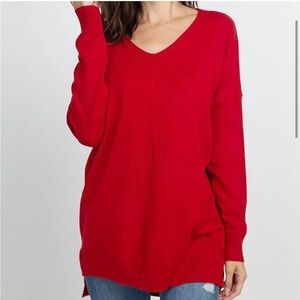Dreamers Ultra Soft V-Neck Center Seam Sweater Red S/M